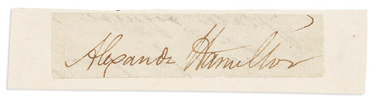 HAMILTON, ALEXANDER. Clipped Signature, likely removed from a letter,